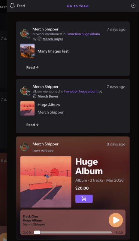 Artist feed with filtering options