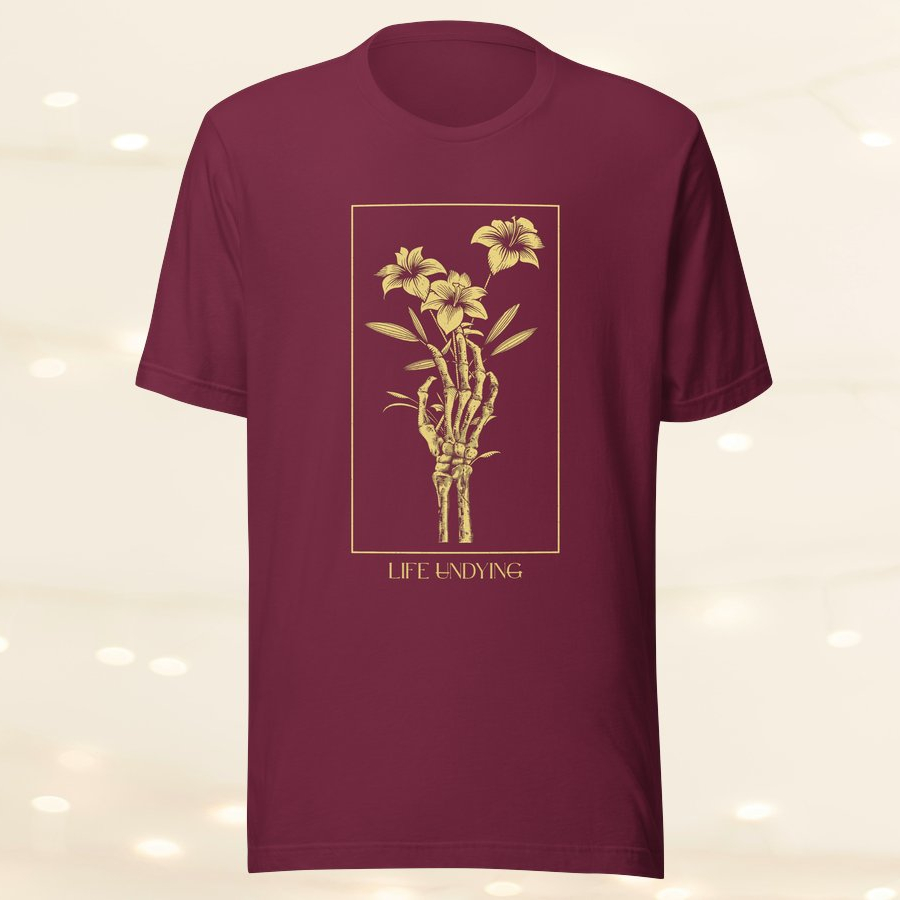 Skeleton Hand T-Shirt (Burgundy)