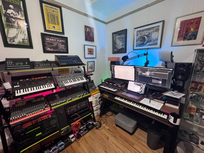 Another photo of Void Cat Studios showing the synthesizers and my DAW work station.